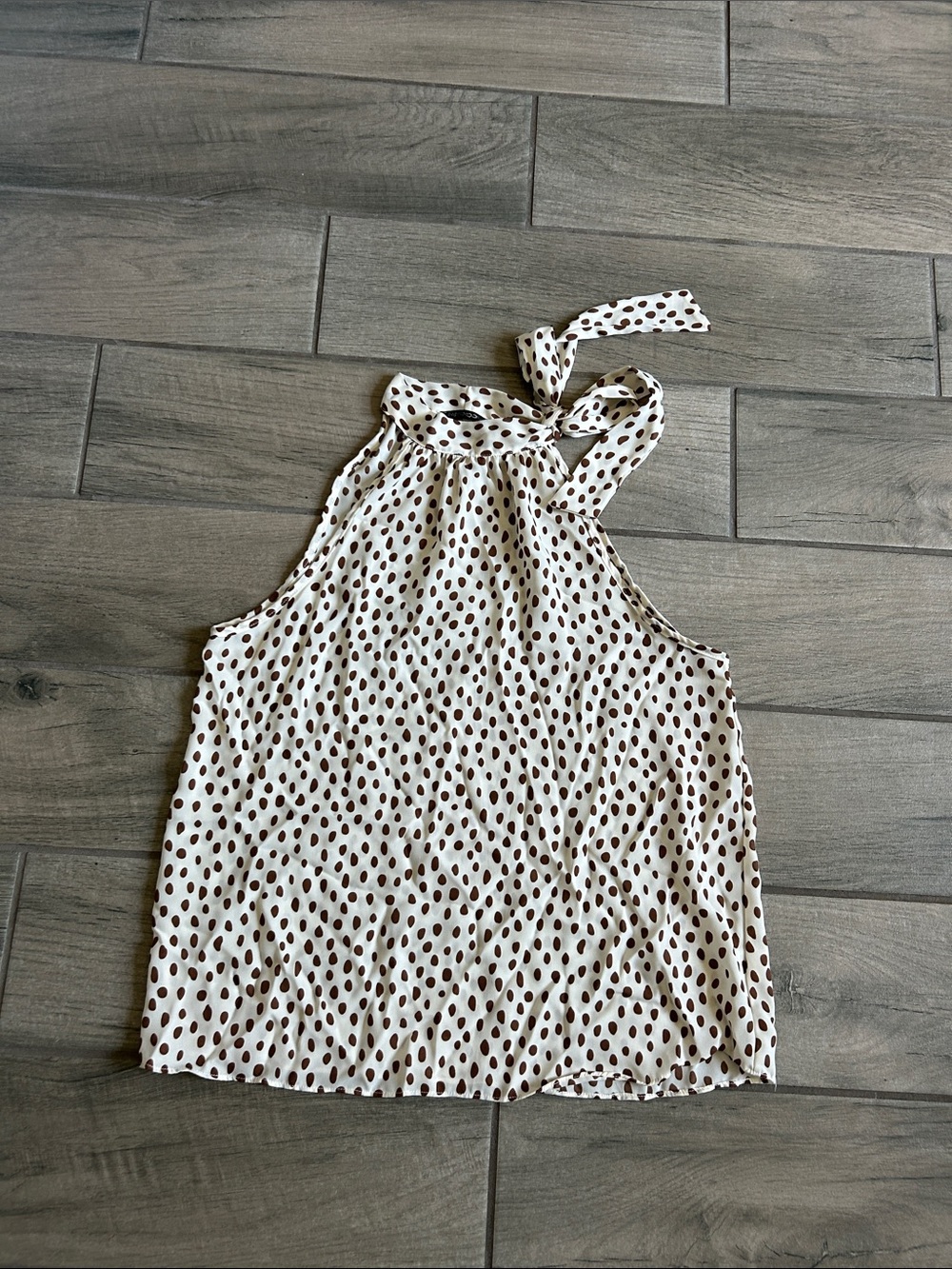 Papermoon Cream Halter Camisole with Brown Polka Dots